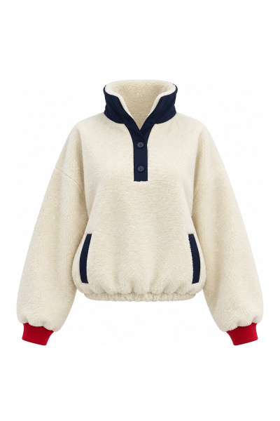 Beli Lastikli Yakası Düğmeli Polar Sweat