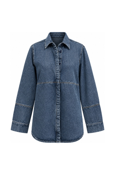 Kontrast Dİkişli Gizli Düğmeli Denim Gömlek