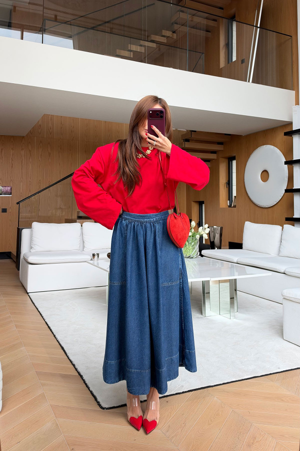 Yandan Cepli Oversize Denim Etek