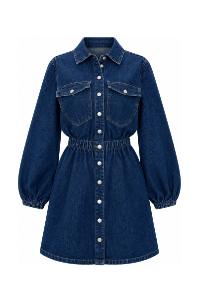 Beli Lastikli Çift Cepli Denim Gömlek Elbise